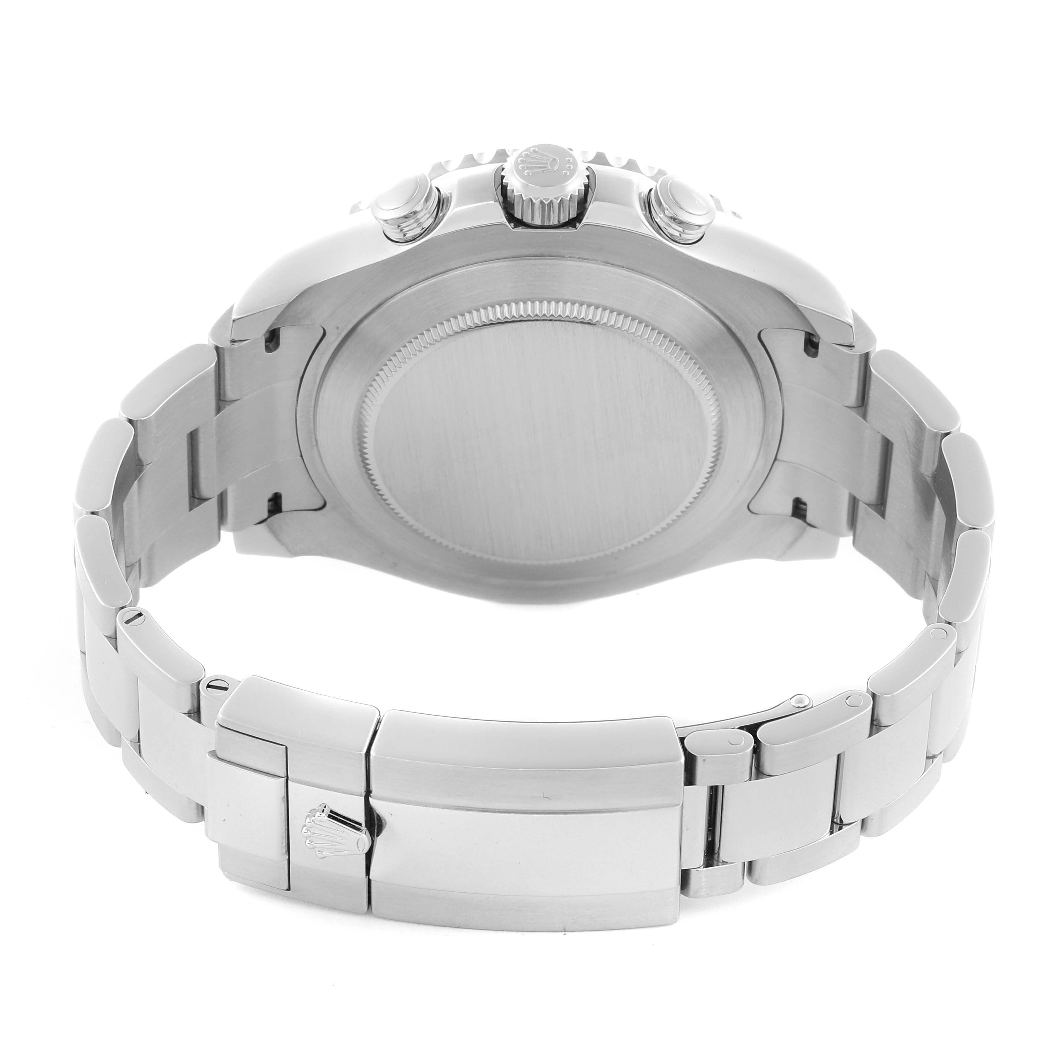The image shows the back case, bracelet, and clasp of a Rolex Yacht-Master 116680 Men's Stainless Steel White Dial 116680 Men's Stainless Steel White Dial watch from a rear angle.