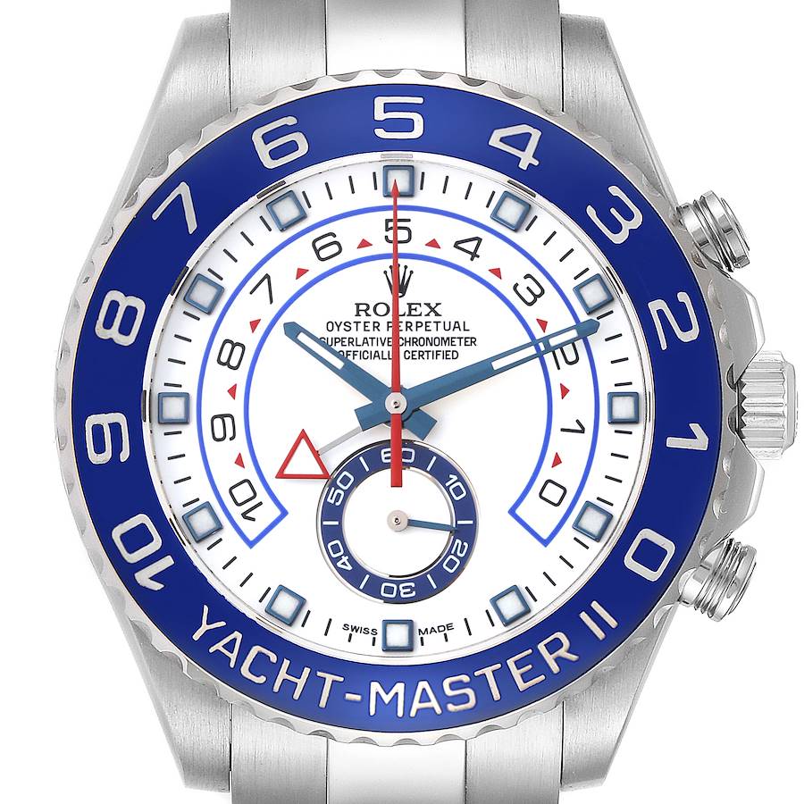 Rolex Yachtmaster II 44mm Steel Blue Cerachrom Bezel Mens Watch 116680 Box Card SwissWatchExpo