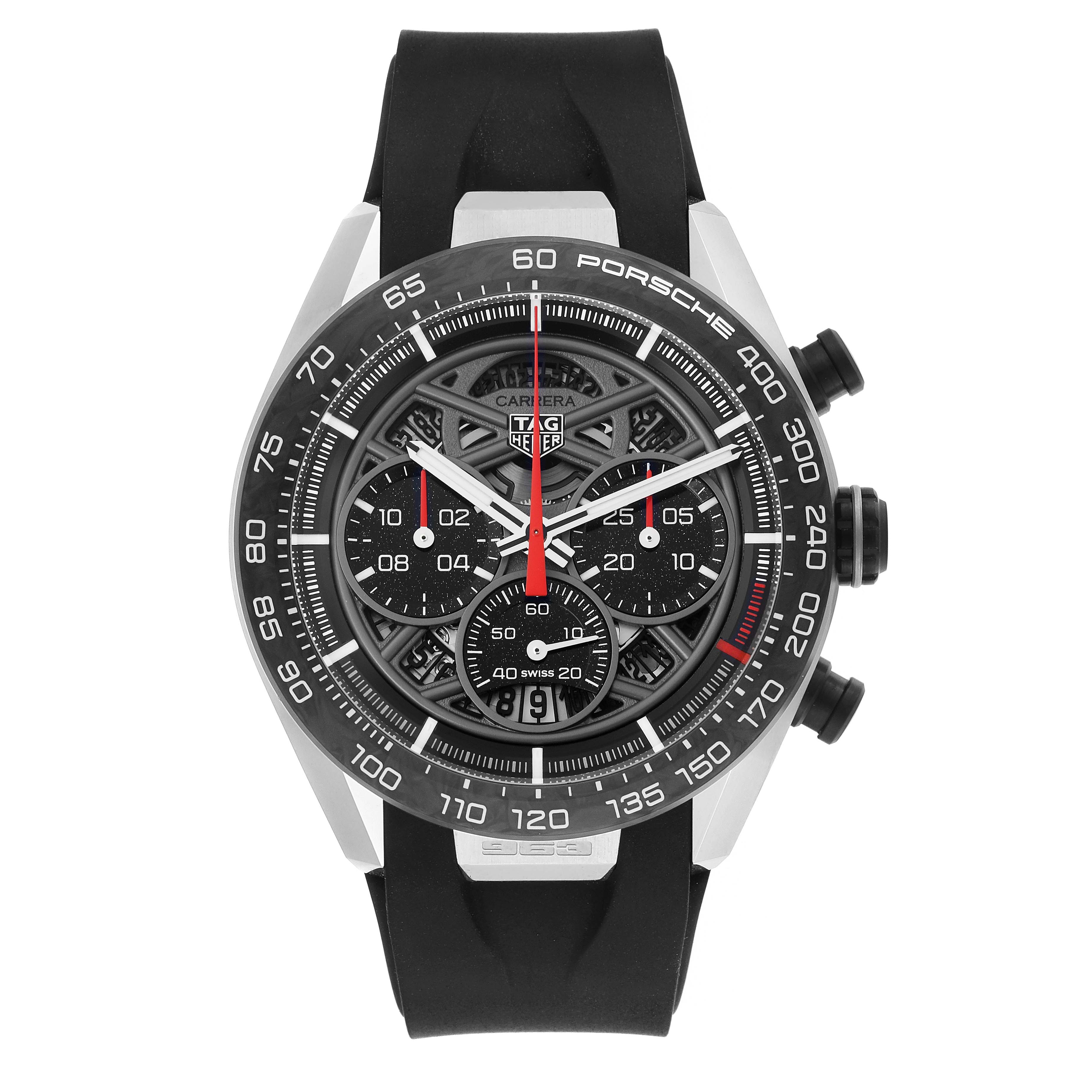 The Tag Heuer Carrera CBU2010.FT6267 Men's Stainless Steel Grey Dial CBU2010.FT6267 Men's Stainless Steel Grey Dial Limited Edition watch is shown from the front, displaying its dial, bezel, and strap.