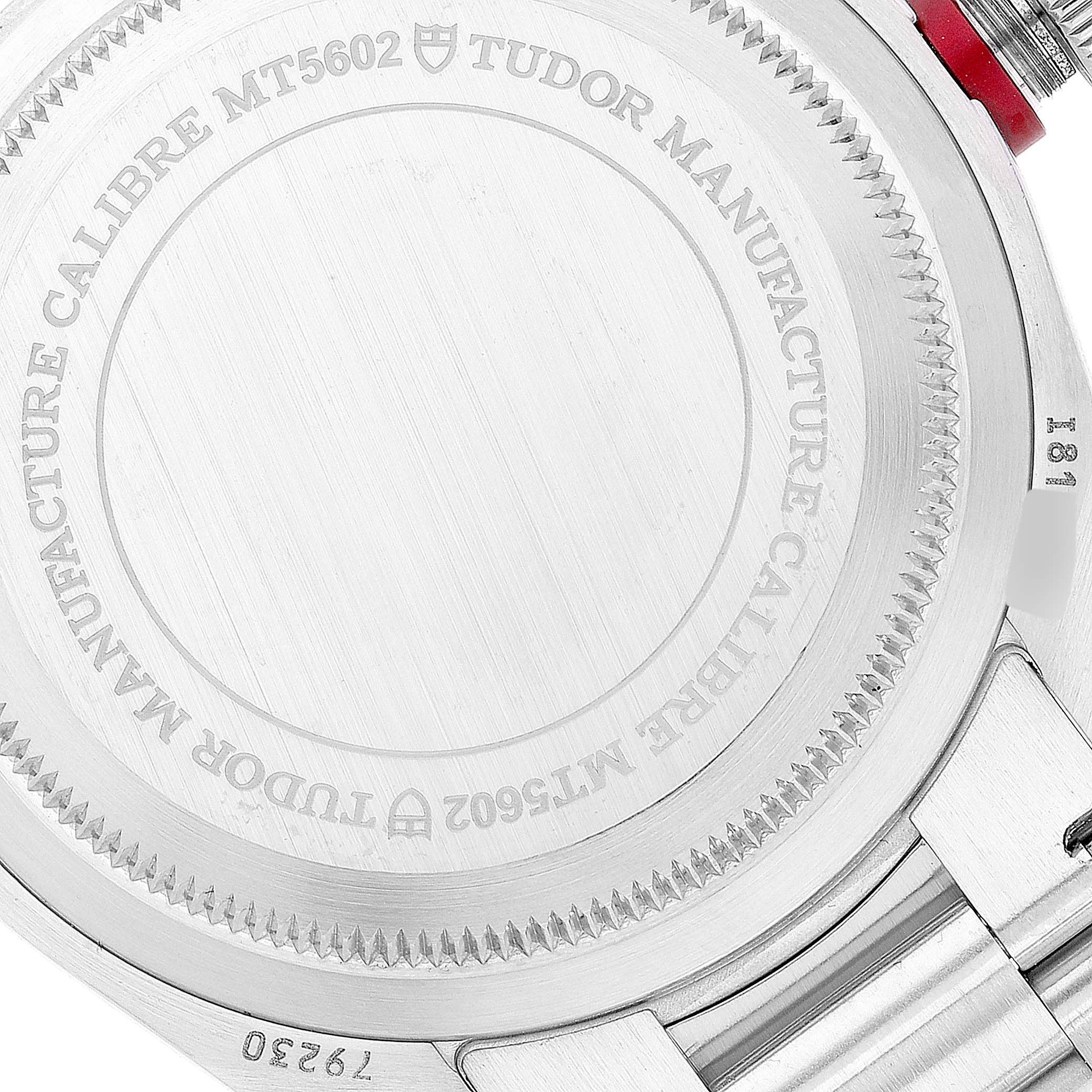 This is the back view of the Tudor Heritage Black Bay 79230R Men's Stainless Steel Black Dial 79230R Men's Stainless Steel Black Dial watch, showing the case back with the "MT5602" calibre engraving.