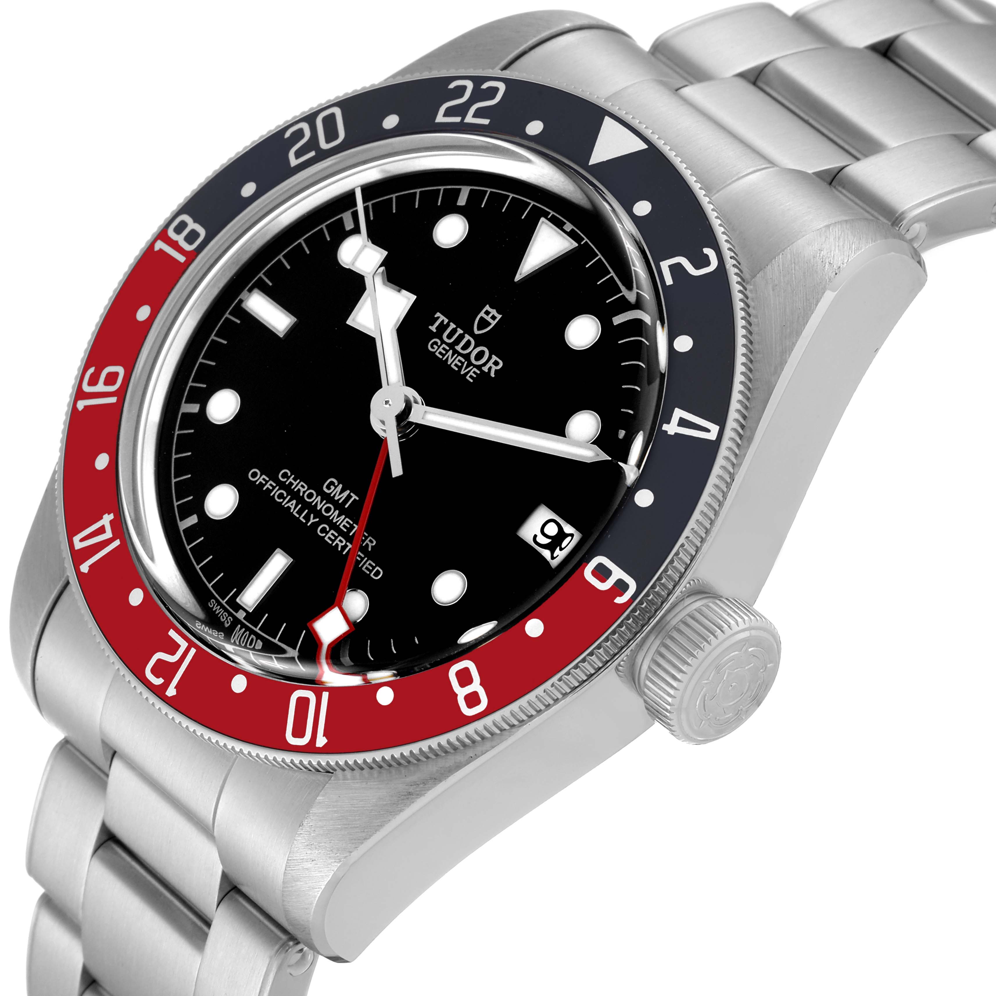 The Tudor Heritage Black Bay 79830RB Men
s Stainless Steel Black Dial 79830RB Men
s Stainless Steel Black Dial watch is shown at an angled view highlighting its bezel, dial, and bracelet.