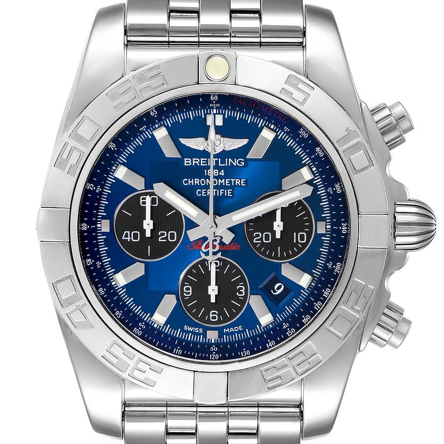 Breitling Chronomat 01 Blue Dial Steel Mens Watch AB0110 SwissWatchExpo