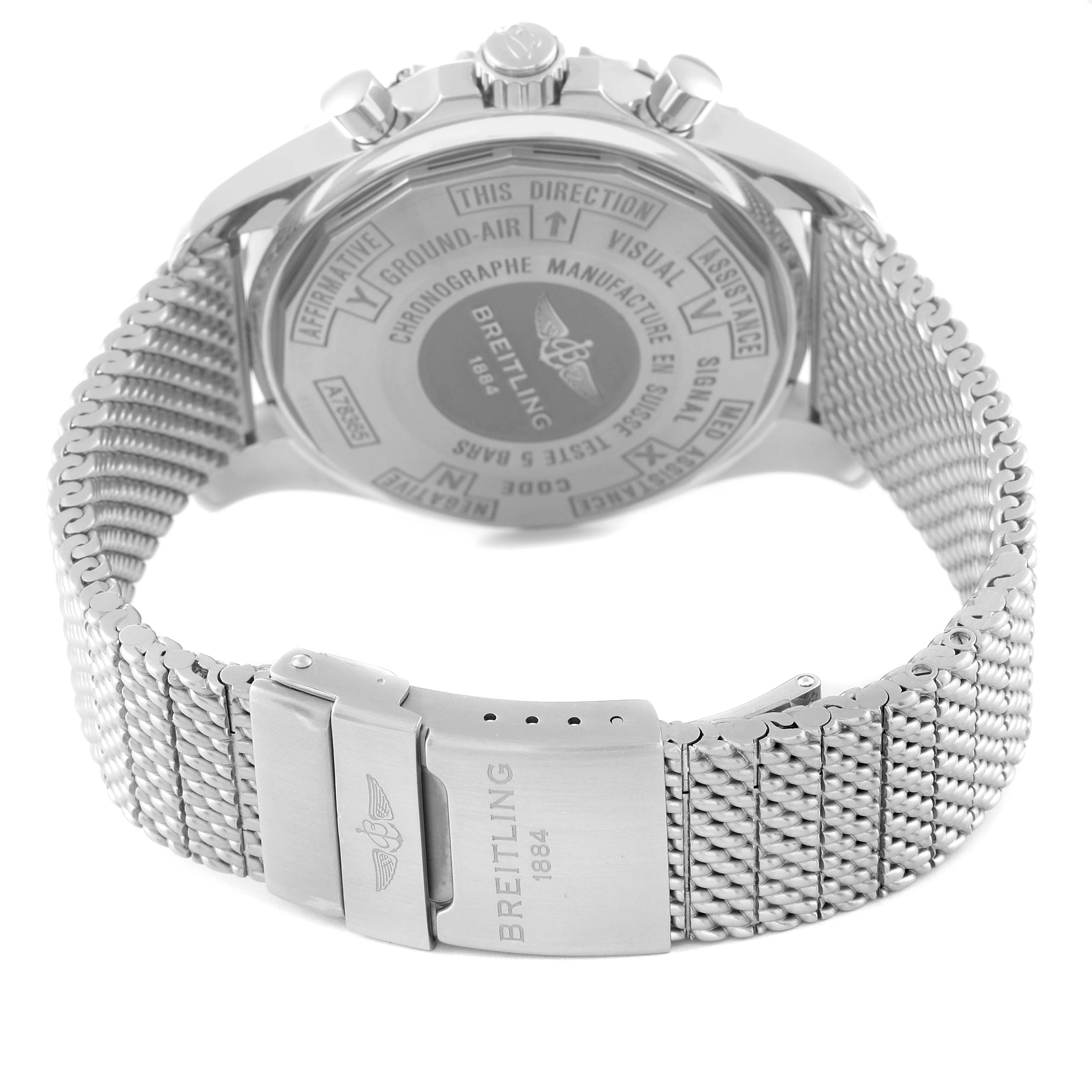 The image shows the back case and clasp of a Breitling Professional Series A78365 Men's Stainless Steel Silver Dial A78365 Men's Stainless Steel Silver Dial watch.