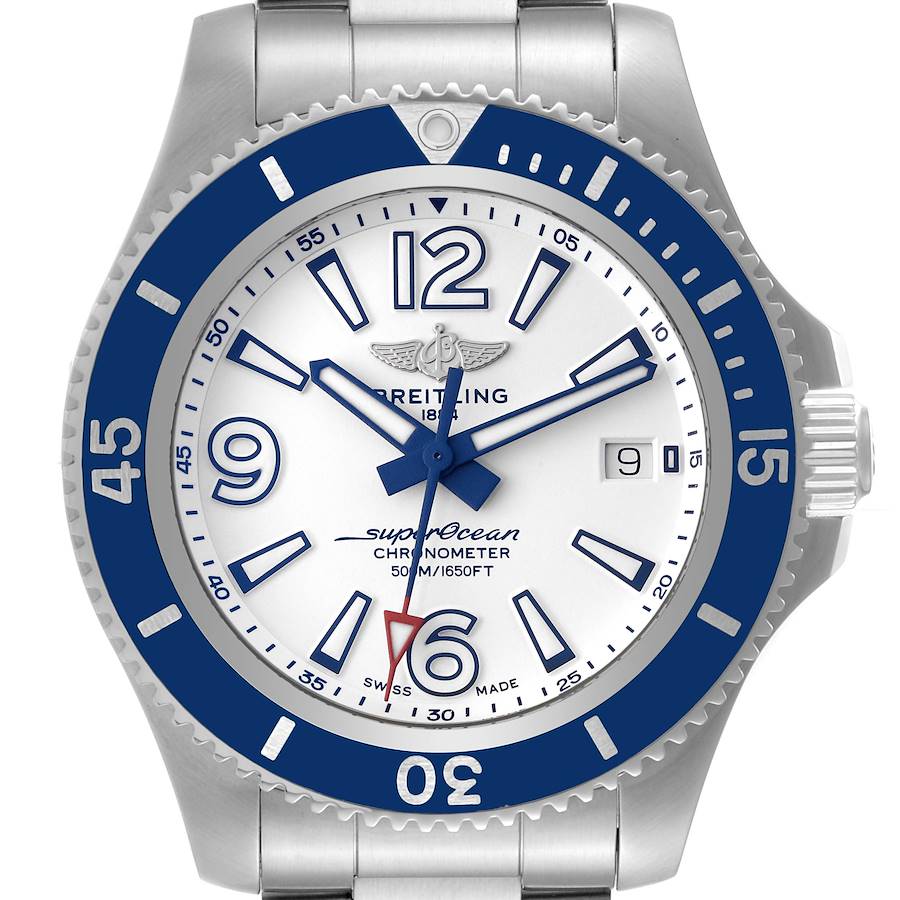 Breitling Superocean 42 White Dial Steel Mens Watch A17366 Box Card SwissWatchExpo