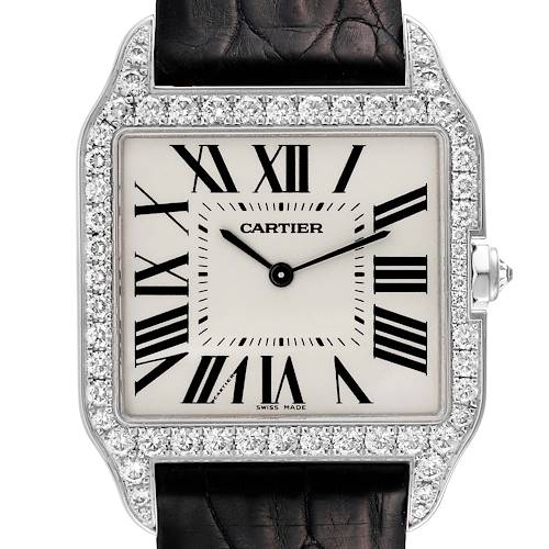 Photo of Cartier Santos Dumont 18k White Gold Silver Dial Mens Diamond Watch WH100651