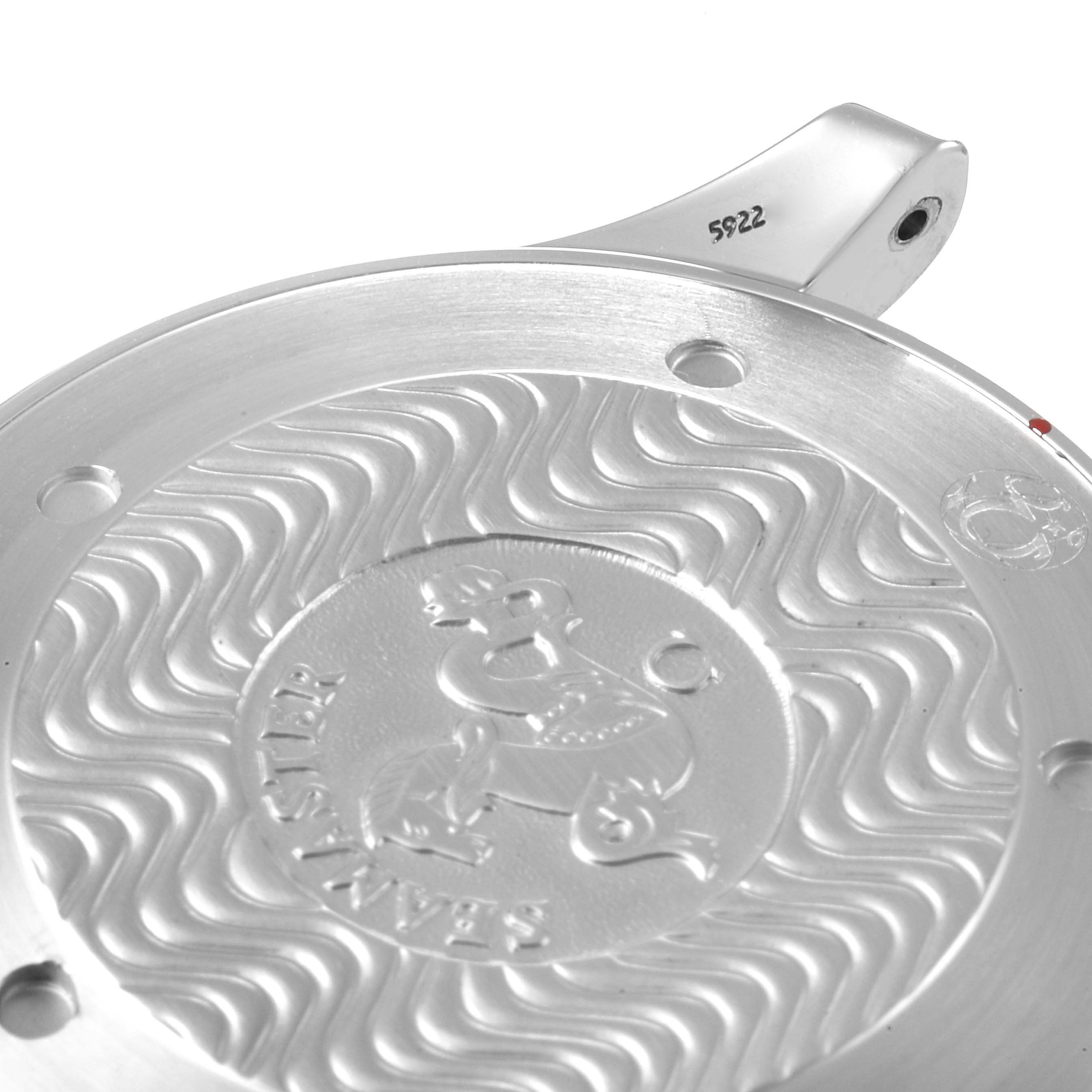 This image shows a close-up of the case back for an Omega Seamaster 2541.80.00 Men's Stainless Steel Blue Dial 2541.80.00 Men's Stainless Steel Blue Dial watch, highlighting its intricate engravings.