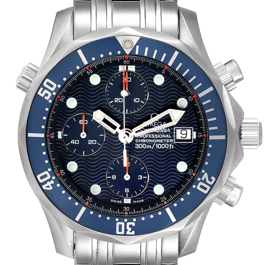 Omega Seamaster Bond Chrono Blue Wave Dial Mens Watch 2599.80.00 Box Card SwissWatchExpo