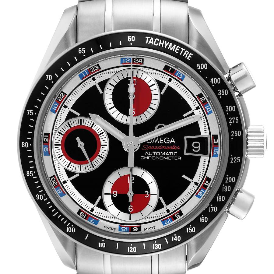 Omega Speedmaster Black Red Casino Dial Steel Mens Watch 3210.52.00 Card SwissWatchExpo