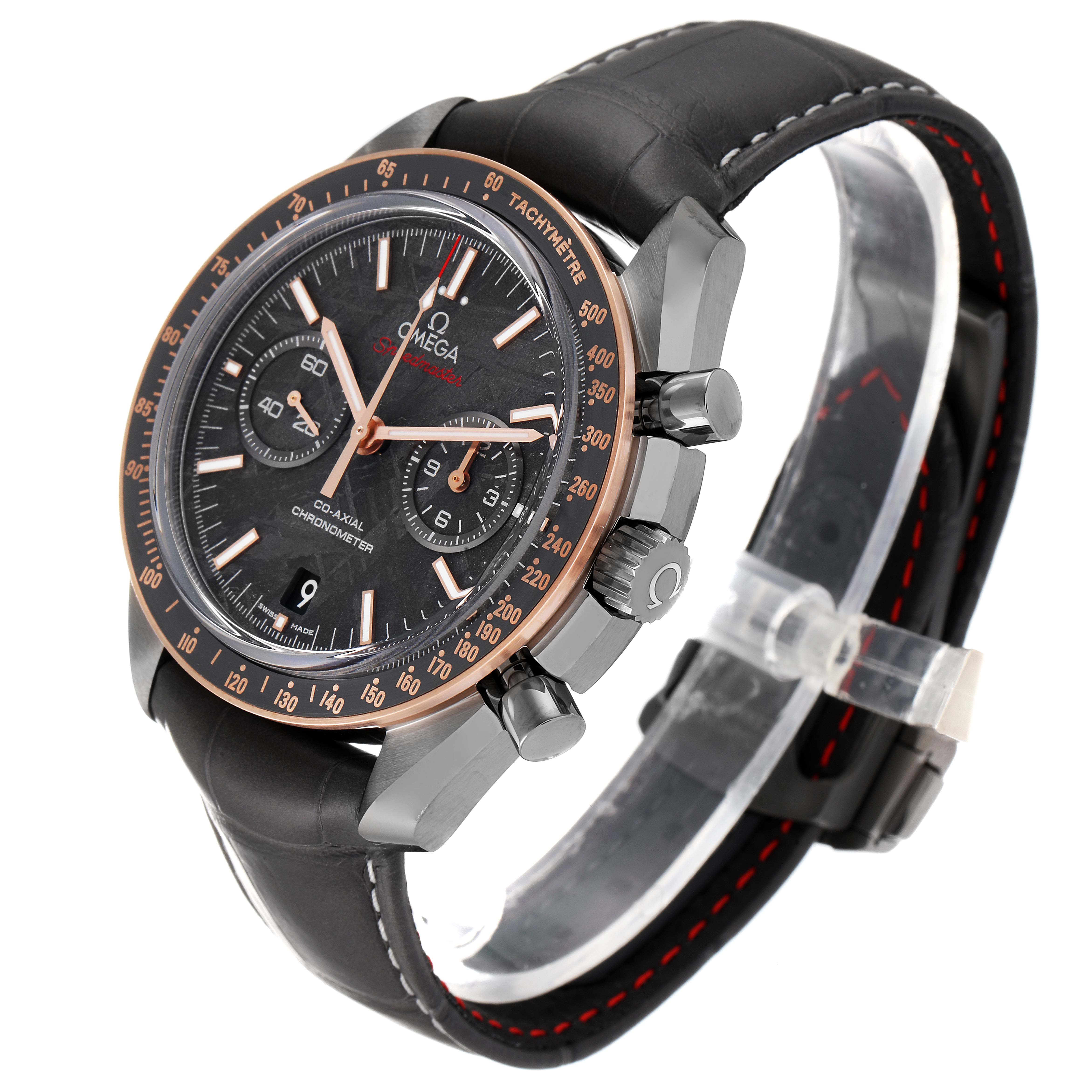 The image shows the Omega Speedmaster 311.63.44.51.99.001 Men's Ceramic Grey Dial 311.63.44.51.99.001 Men's Ceramic Grey Dial watch at a three-quarter angle, highlighting the face, strap, crown, and chronograph pushers.