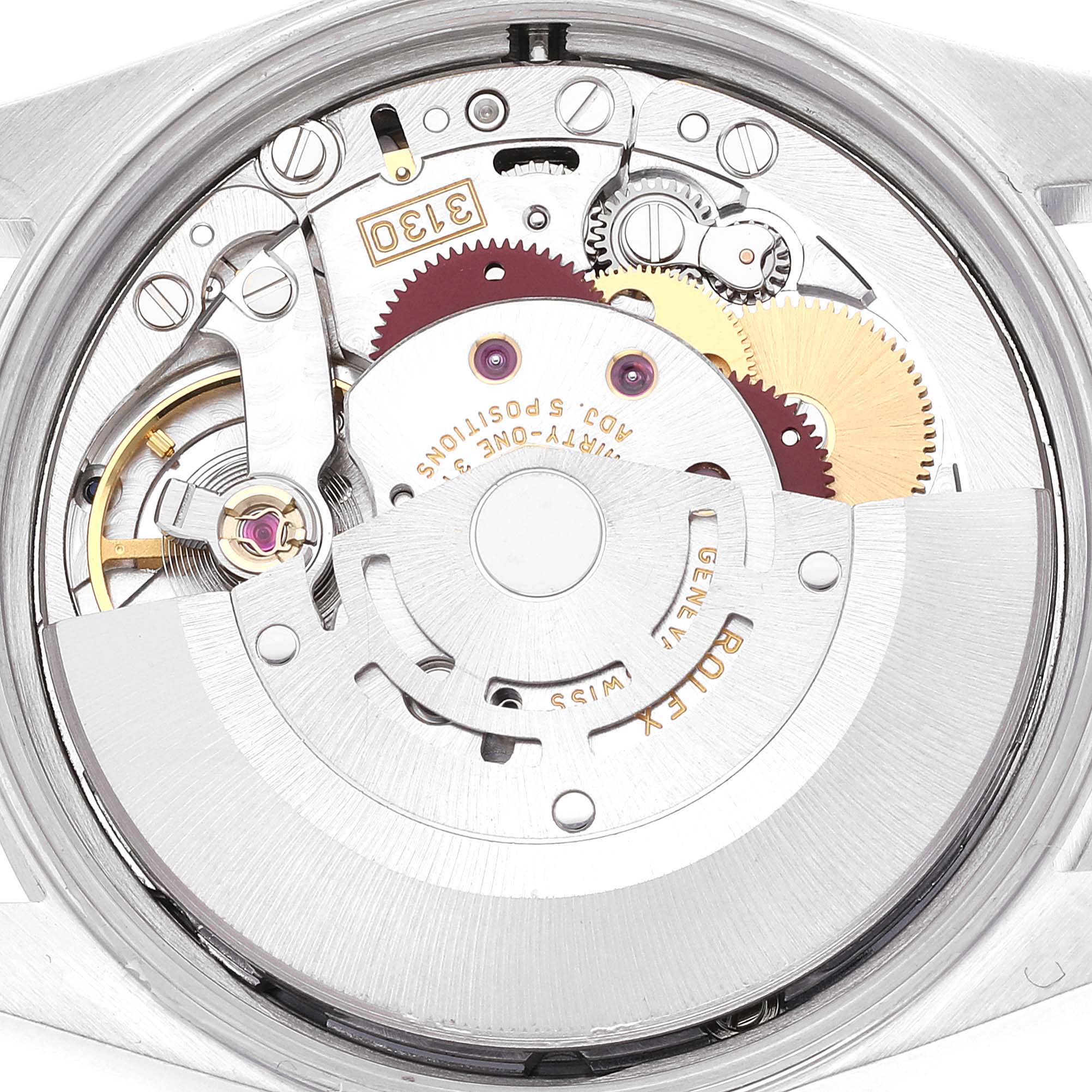 The image shows a close-up view of the internal movement mechanism of a Rolex Air-King 14010 Men's Stainless Steel Blue Dial 14010 Men's Stainless Steel Blue Dial watch.