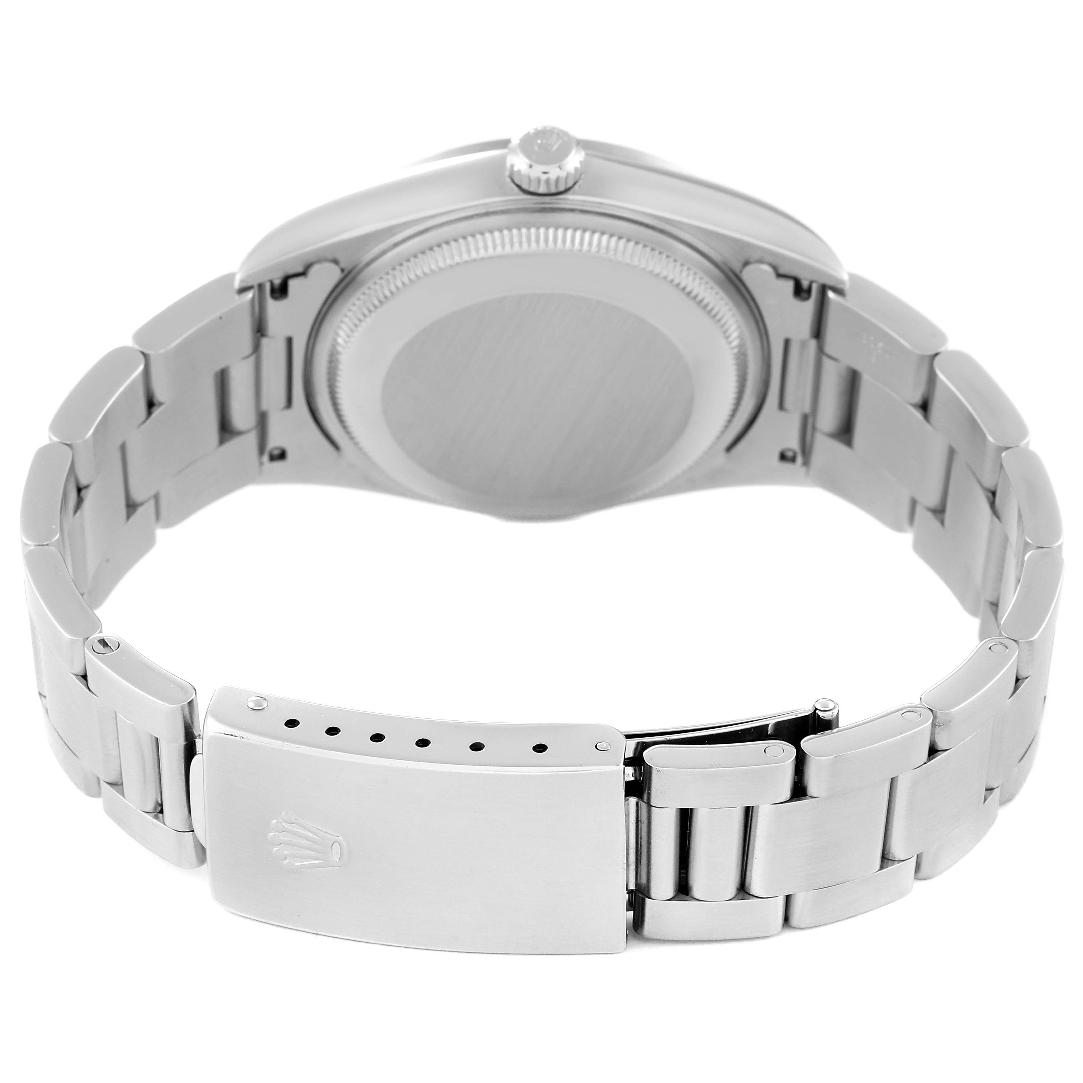 This image shows the back and the clasp of the bracelet of a Rolex Date 15200 Men's Stainless Steel Black Dial 15200 Men's Stainless Steel Black Dial model watch.