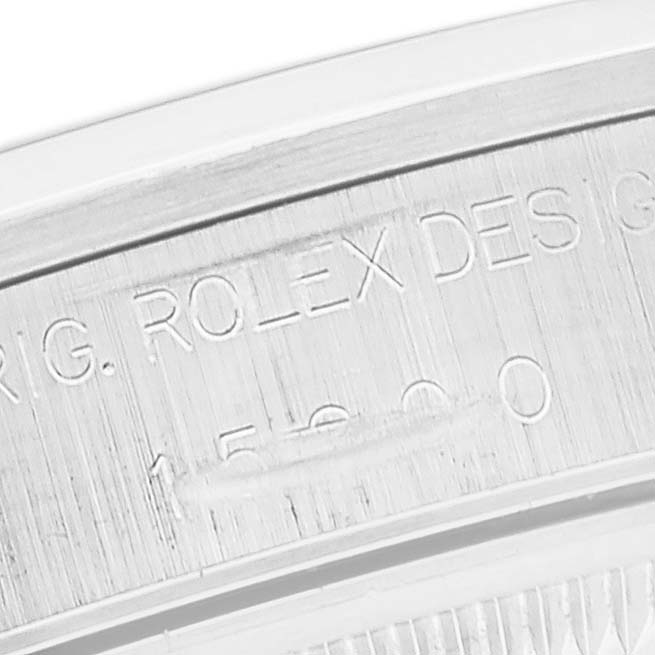 The image shows an engraved inner bezel of a Rolex Date 15200 Men's Stainless Steel Black Dial 15200 Men's Stainless Steel Black Dial model watch.