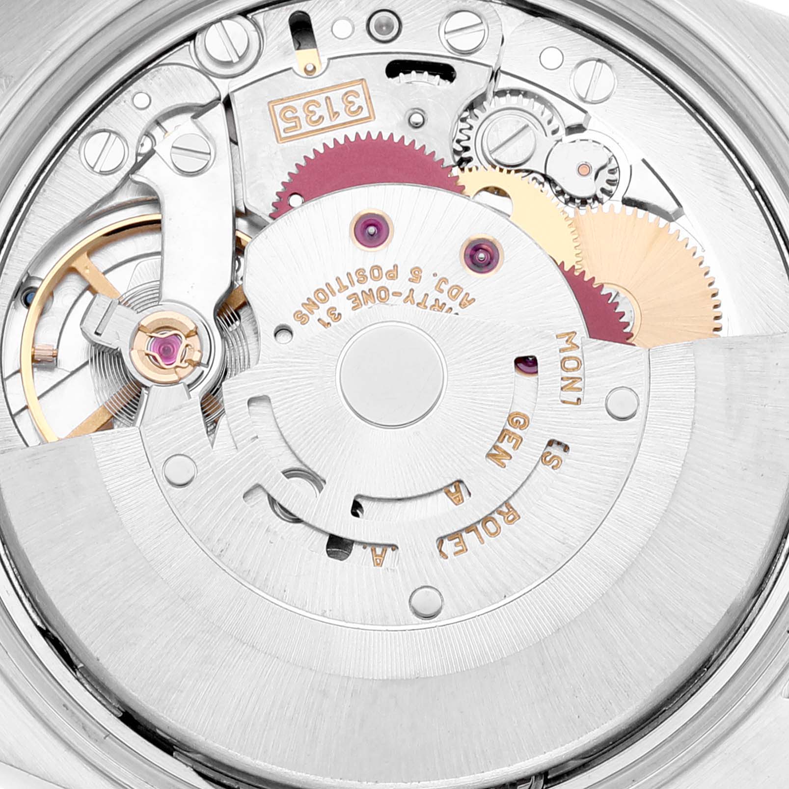 This is a close-up view of the internal mechanism of the Rolex Date 15200 Men's Stainless Steel White Dial 15200 Men's Stainless Steel White Dial model watch.
