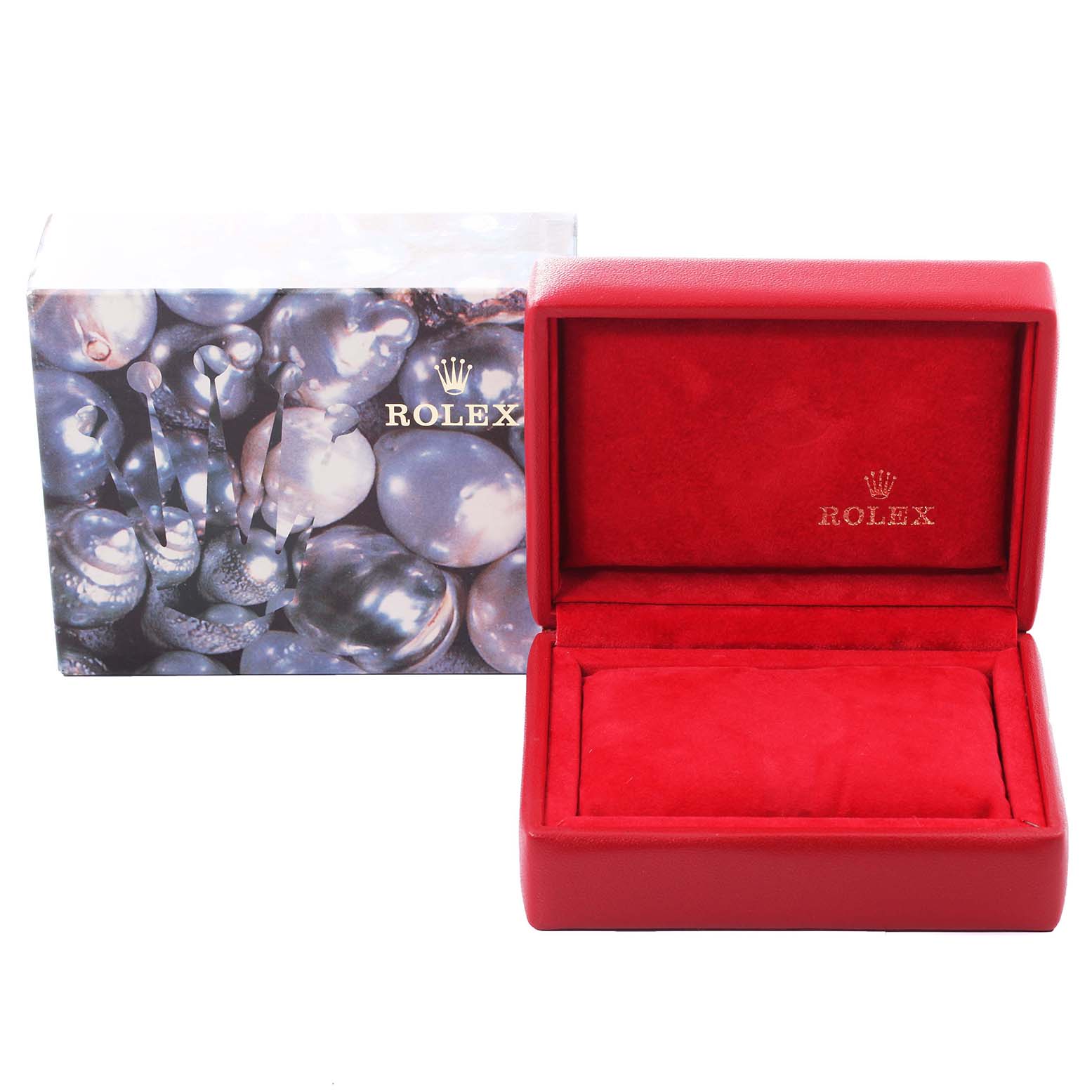 The image shows a Rolex Datejust 69173 Women's Steel and Gold (two tone) Champagne Dial 69173 Women's Steel and Gold (two tone) Champagne Dial model watch box and outer packaging from a front angle.