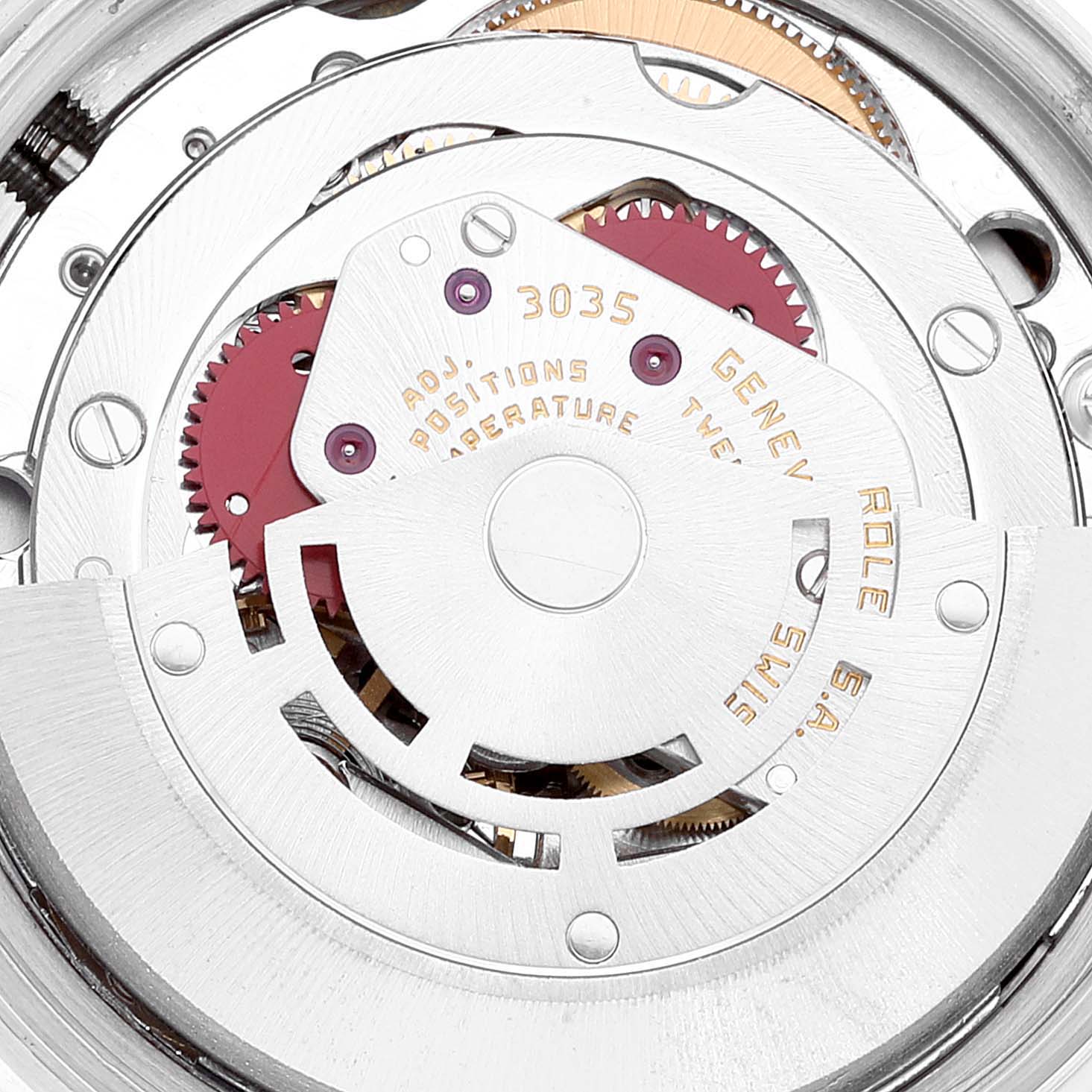 This image shows the internal mechanical movement of a Rolex Vintage Collection 16013 Men's Steel and Gold (two tone) Champagne Dial 16013 Men's Steel and Gold (two tone) Champagne Dial model, viewed from the back.