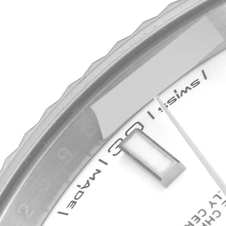 The image shows a close-up of the dial, bezel, and markers of a Rolex Datejust 41 126334 Men's Stainless Steel White Dial 126334 Men's Stainless Steel White Dial watch.
