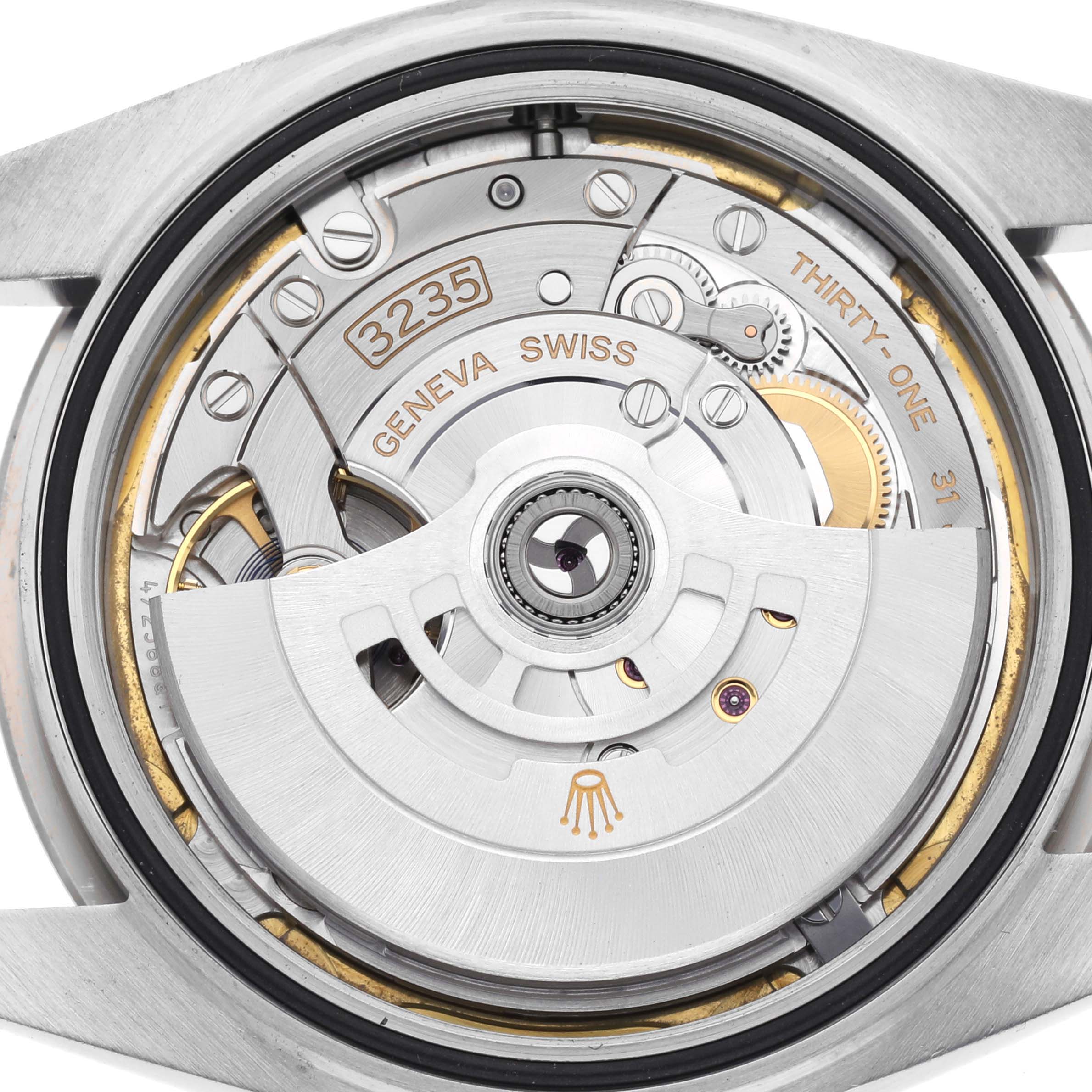 The image shows the internal movement mechanism of the Rolex Datejust 41 126334 Men
s Stainless Steel White Dial 126334 Men
s Stainless Steel White Dial, focusing on the caliber 3235 from the back.