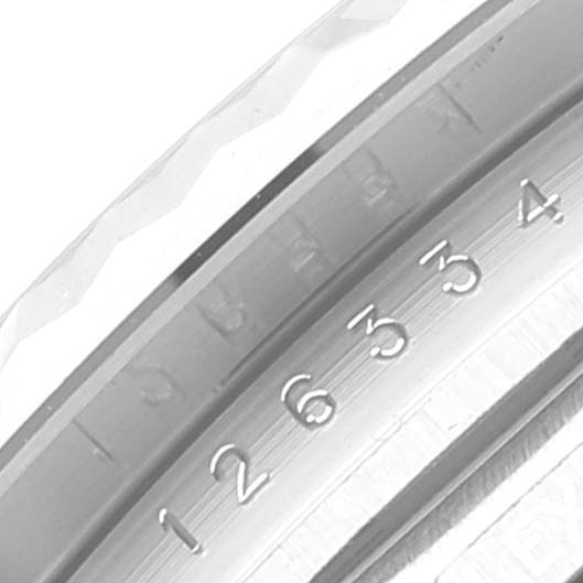 The image shows a close-up of the bezel and outer edge of the dial from a Rolex Datejust 41 126334 Men's Stainless Steel White Dial 126334 Men's Stainless Steel White Dial watch.