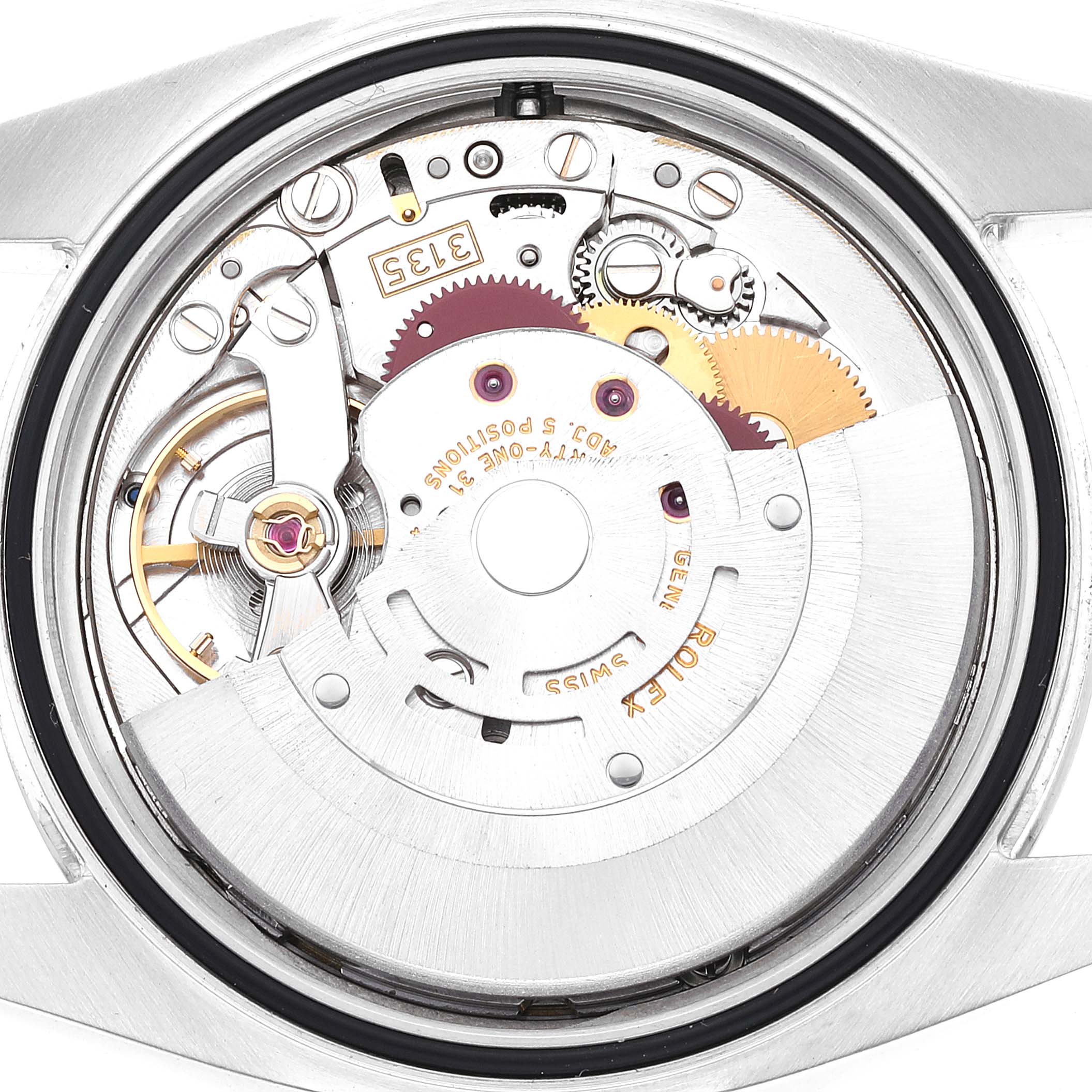 The image shows the movement mechanism from the back of a Rolex Datejust 116200 Men's Stainless Steel Blue Dial 116200 Men's Stainless Steel Blue Dial watch.
