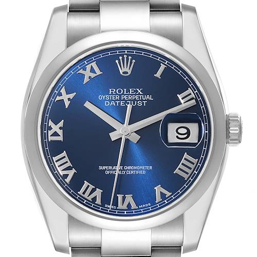 Photo of Rolex Datejust Blue Roman Dial Oyster Bracelet Steel Mens Watch 116200
