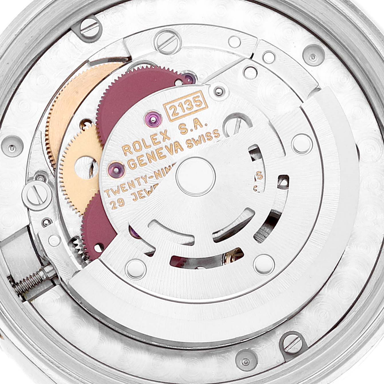 This is a close-up view of the internal movement mechanism of a Rolex Mid-Size 68273 Women
s Steel and Gold (two tone) Champagne Dial 68273 Women
s Steel and Gold (two tone) Champagne Dial model watch.