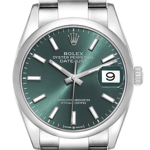 Photo of Rolex Datejust Mint Green Dial Domed Bezel Steel Mens Watch 126200 Unworn