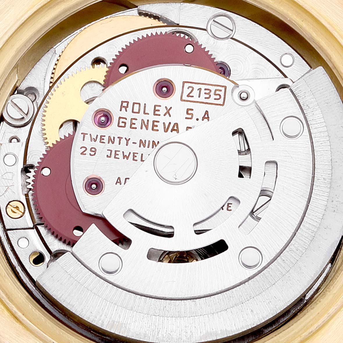 The image shows the internal movement mechanism of a Rolex President 69178 Women's Yellow Gold Blue Dial 69178 Women's Yellow Gold Blue Dial model watch at a close-up angle.