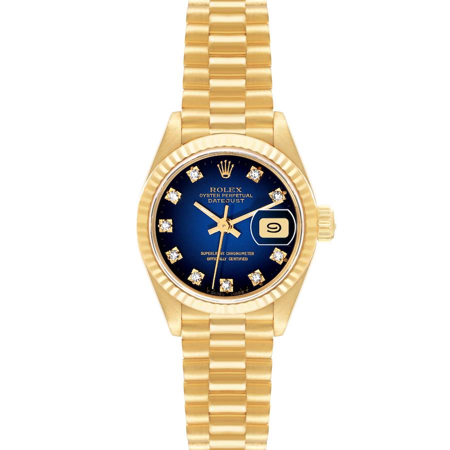 Rolex Datejust President Yellow Gold Vignette Diamond Dial Ladies Watch 69178 SwissWatchExpo