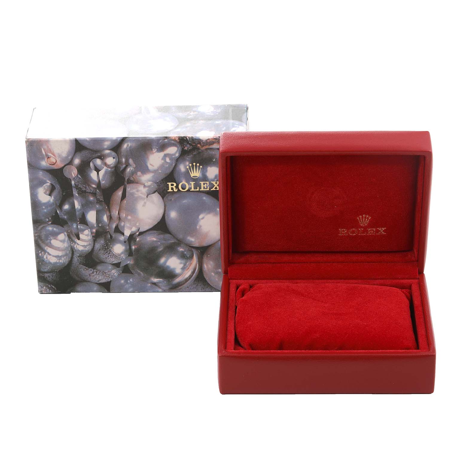 The image shows a Rolex President 69178 Women's Yellow Gold Blue Dial 69178 Women's Yellow Gold Blue Dial model watch box and packaging at a front angle.