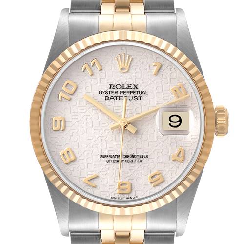 Photo of Rolex Datejust Steel 18K Yellow Gold Anniversary Dial Mens Watch 16233 +1 extra link