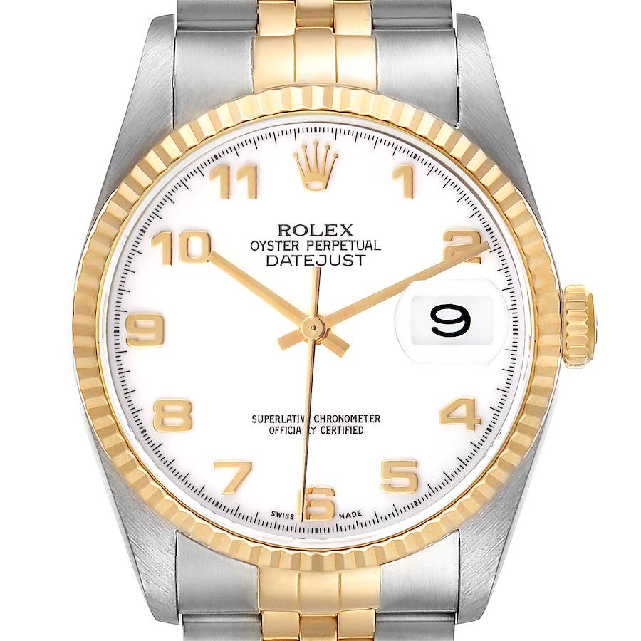 Rolex Datejust Steel 18k Yellow Gold White Dial Mens Watch 16233 SwissWatchExpo