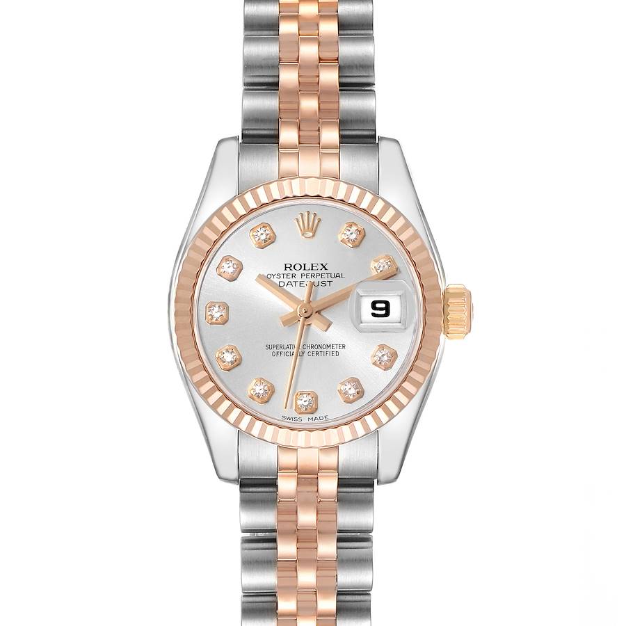 Rolex Datejust Steel Rose Gold Silver Diamond Dial Ladies Watch 179171 SwissWatchExpo