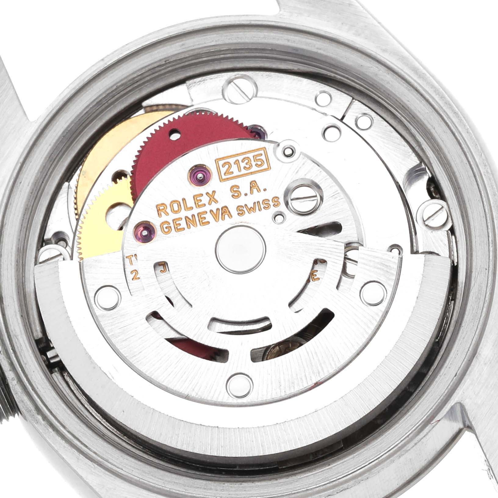 The image shows the movement of a Rolex Datejust 69174 Women's Stainless Steel Silver Dial 69174 Women's Stainless Steel Silver Dial watch from a top-down angle.