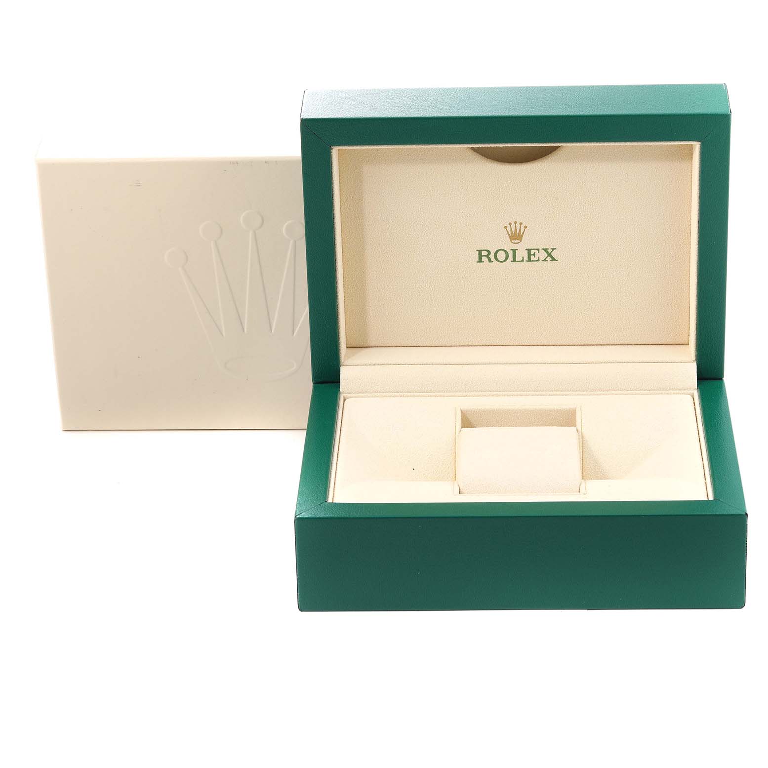 The image shows an open green and beige box for a Rolex Datejust 179383 Women's Steel and Gold (two tone) Silver Dial 179383 Women's Steel and Gold (two tone) Silver Dial watch, with the outer casing in the background.