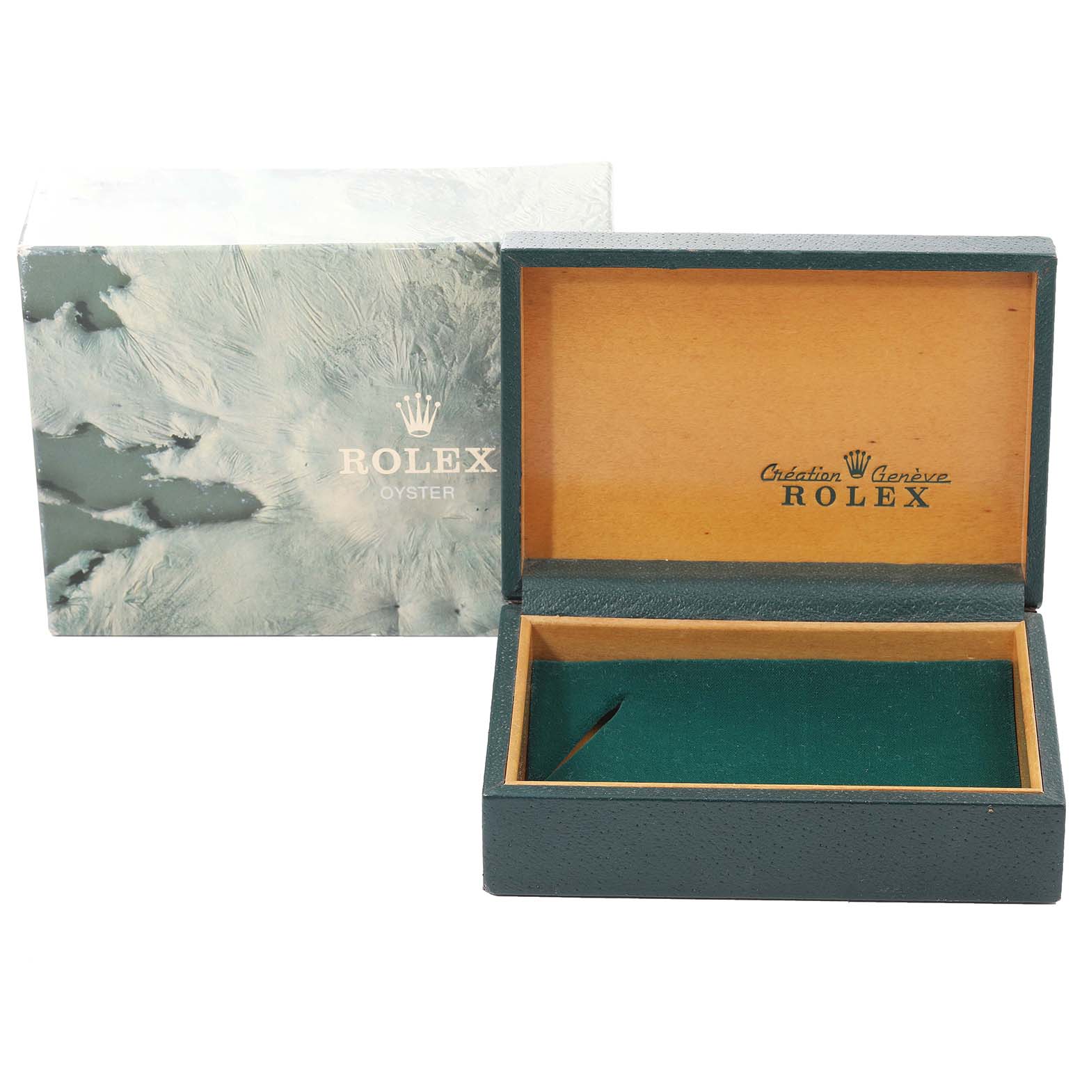 The image shows an open presentation box for a Vintage Collection by Rolex, along with its exterior packaging.