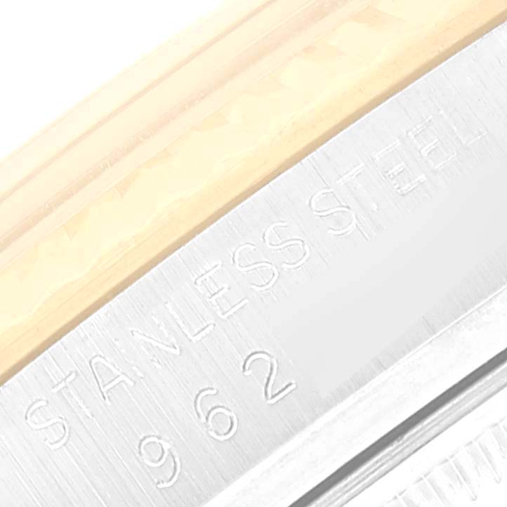 The close-up image shows the "STAINLESS STEEL" engraving on the bezel of the Rolex Vintage Collection 16013 Men's Steel and Gold (two tone) White Dial 16013 Men's Steel and Gold (two tone) White Dial watch.