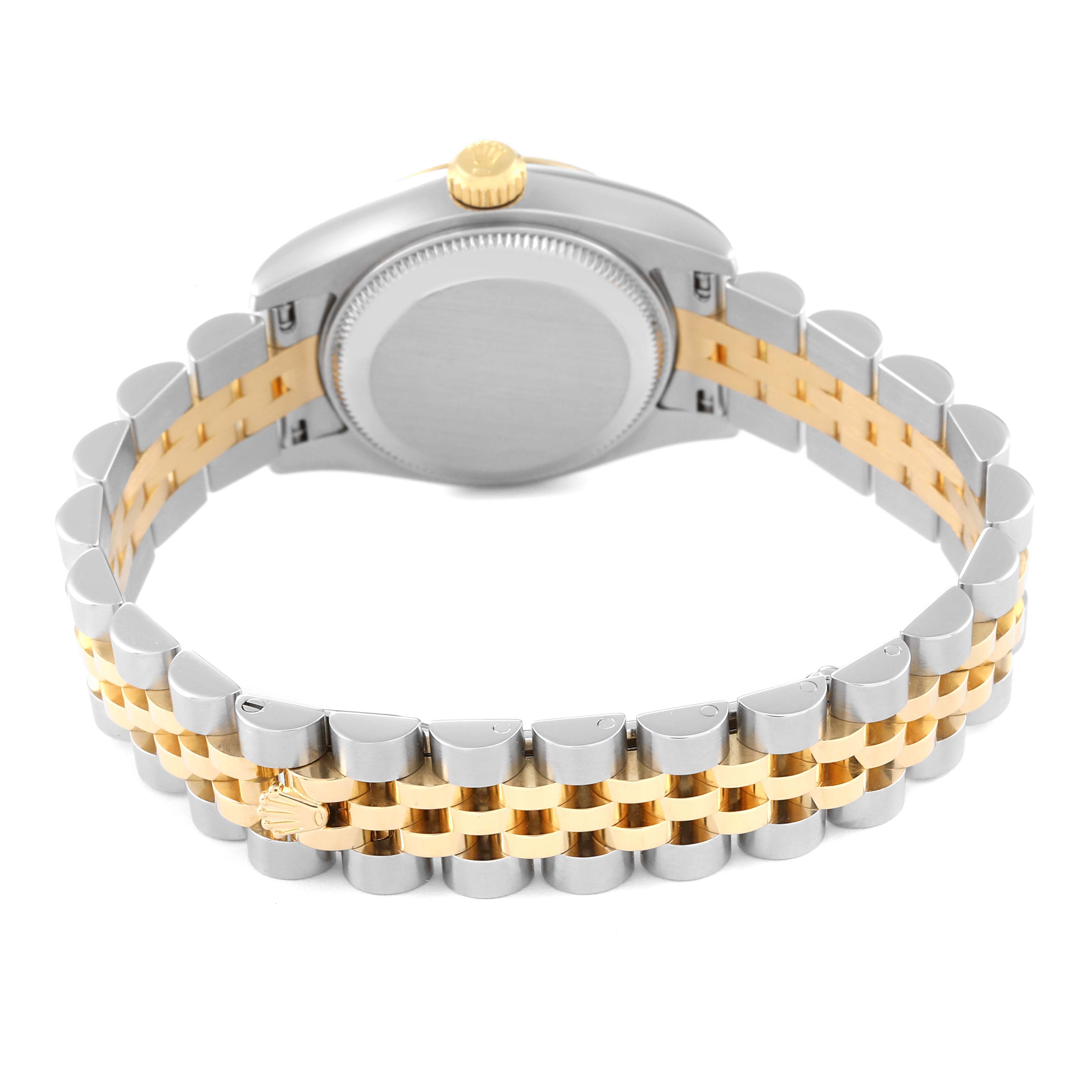The image shows the back and bracelet of a Rolex Datejust 179173 Women's Steel and Gold (two tone) White Dial 179173 Women's Steel and Gold (two tone) White Dial watch, highlighting the bi-color metal design and clasp detail.