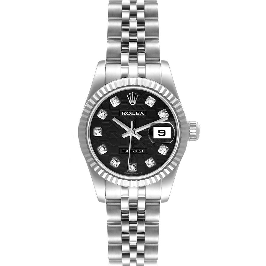 Rolex Datejust White Gold Black Diamond Dial Ladies Watch 179174 Box Card SwissWatchExpo