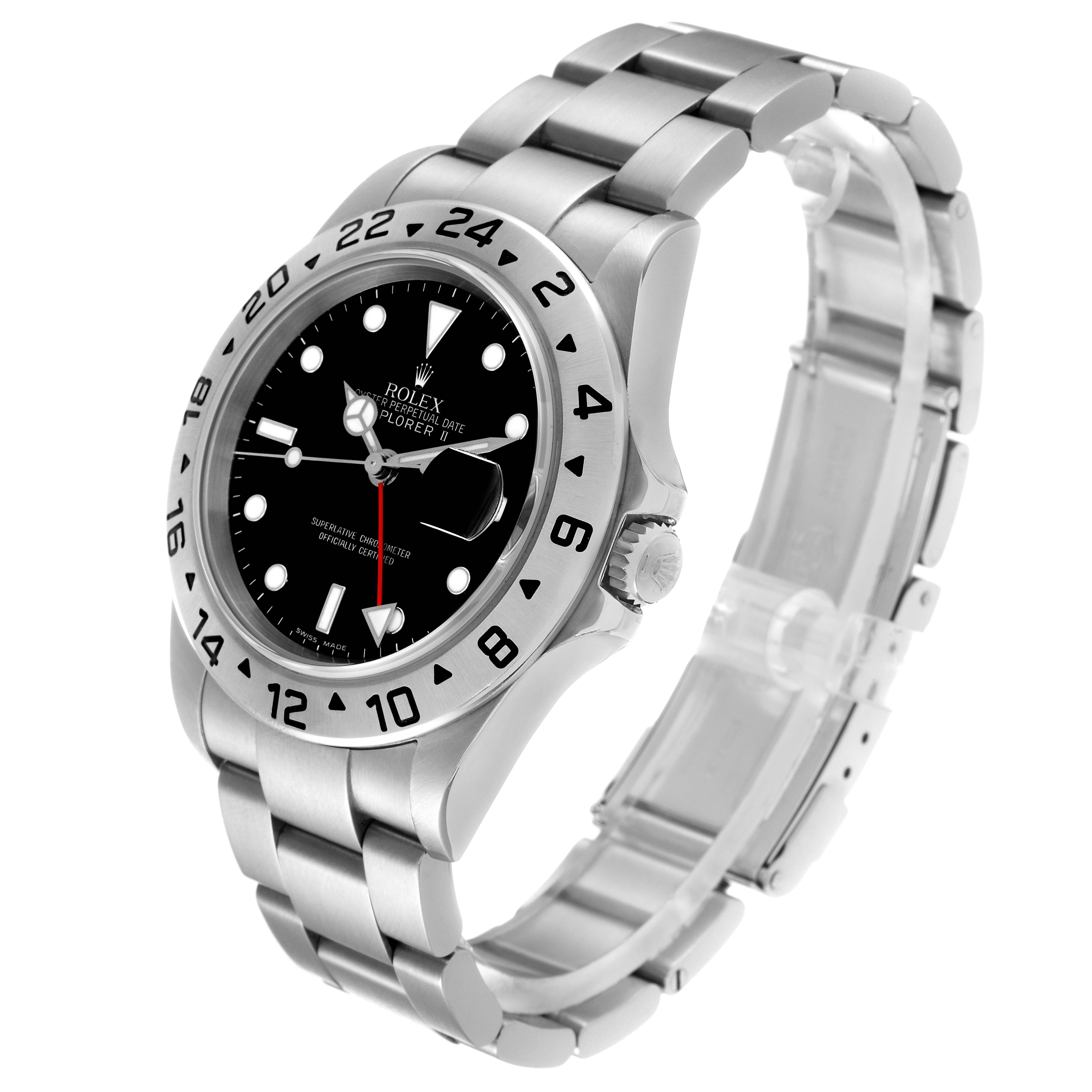 This image shows a side-angle view of a Rolex Explorer 16570 Men
s Stainless Steel Black Dial 16570 Men
s Stainless Steel Black Dial watch, highlighting the face, bezel, crown, and bracelet.