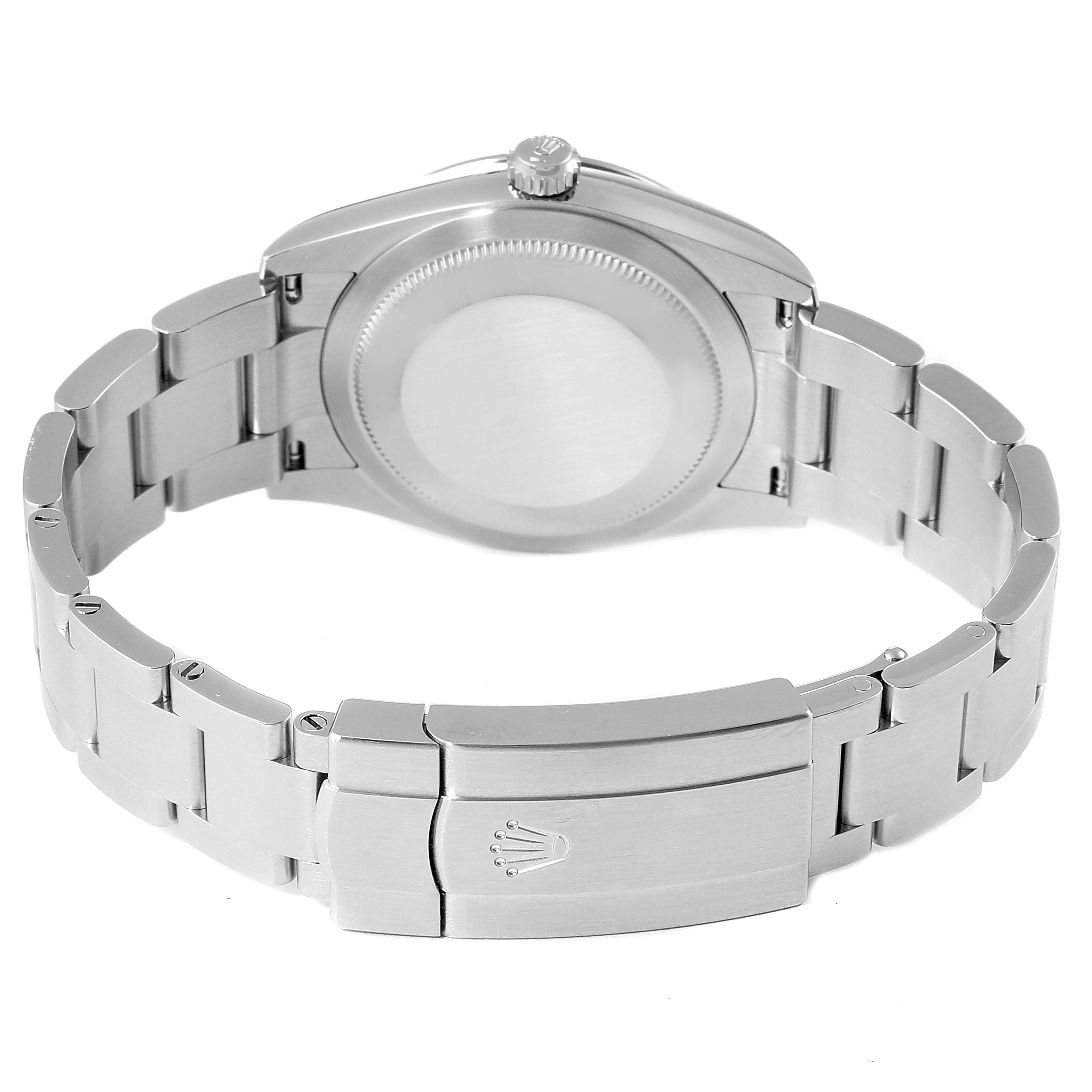 This image shows the back and bracelet of a Rolex Oyster Perpetual 124200 Men's Stainless Steel Pink Dial 124200 Men's Stainless Steel Pink Dial watch, viewed from the rear.