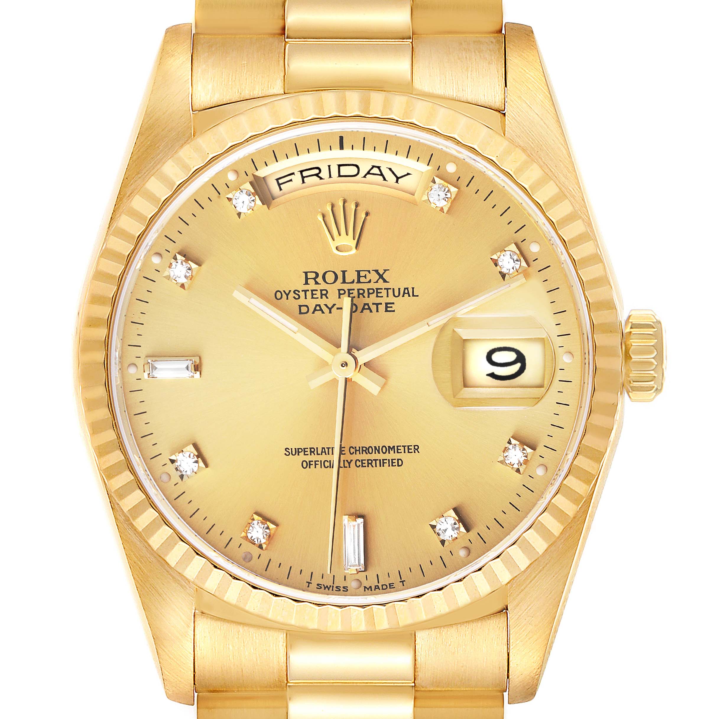 Rolex President Day-Date 36mm Yellow Gold Diamond Mens Watch 18238 ...