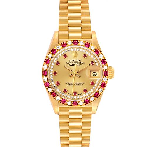 Photo of Rolex President Yellow Gold Diamond Ruby Ladies Watch 69198