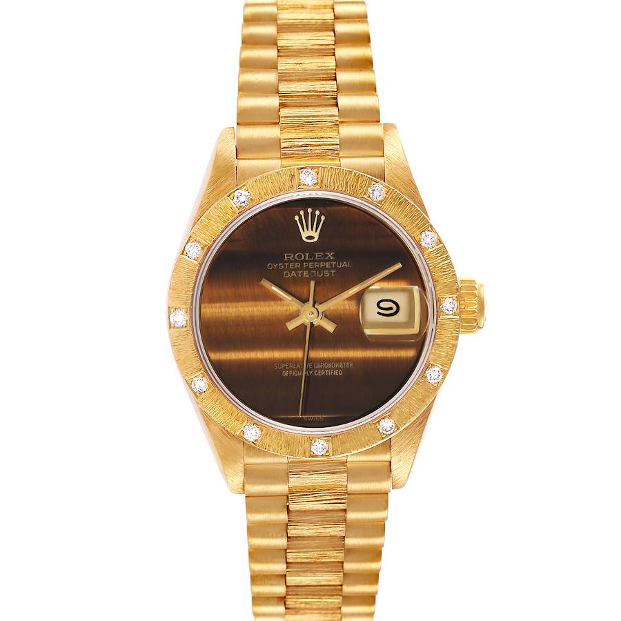 Rolex President Yellow Gold Tiger Eye Dial Diamond Ladies Watch 69288 SwissWatchExpo