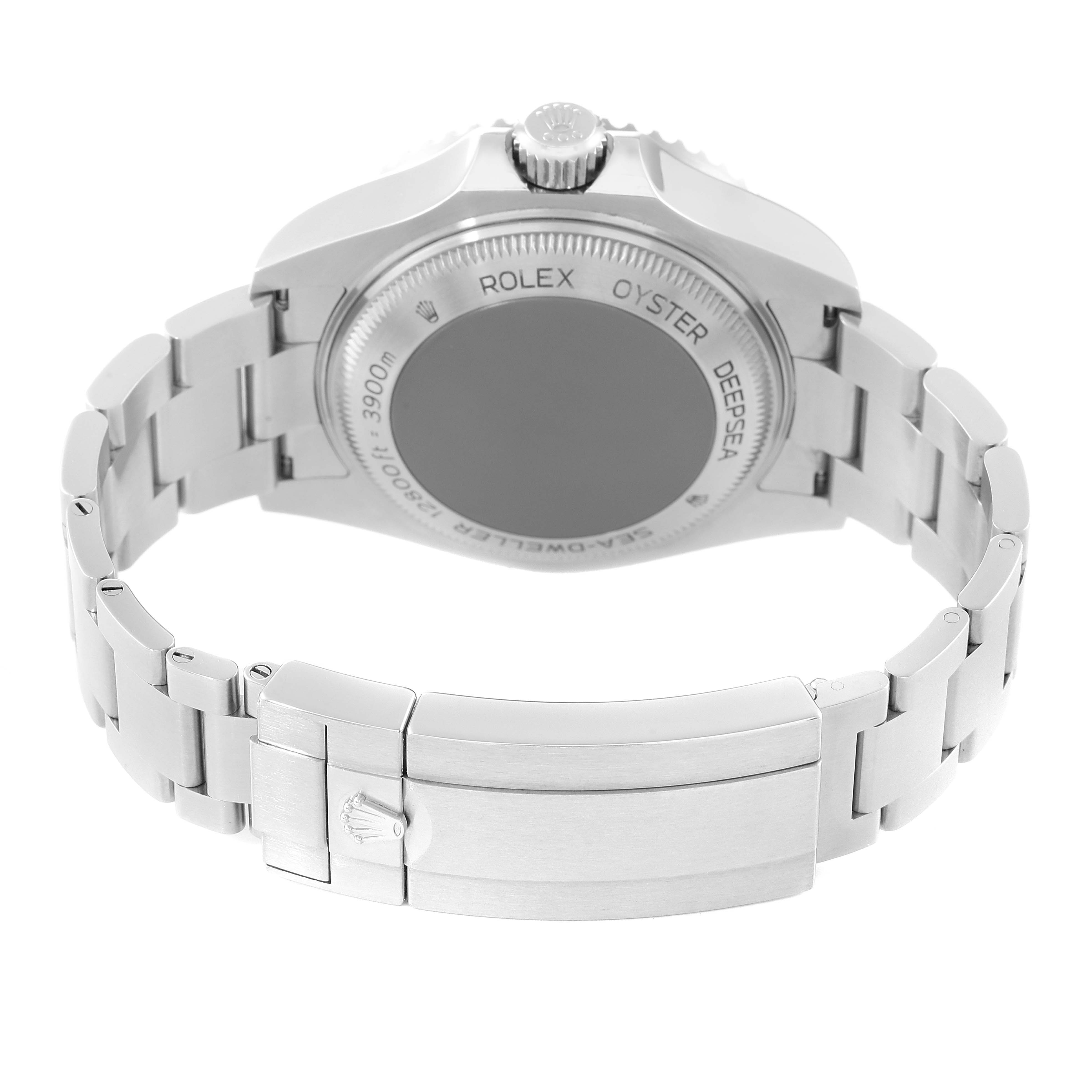 This image shows the back and clasp of a Rolex Sea-Dweller 126660 Men
s Stainless Steel Blue Dial 126660 Men
s Stainless Steel Blue Dial watch from a rear angle.