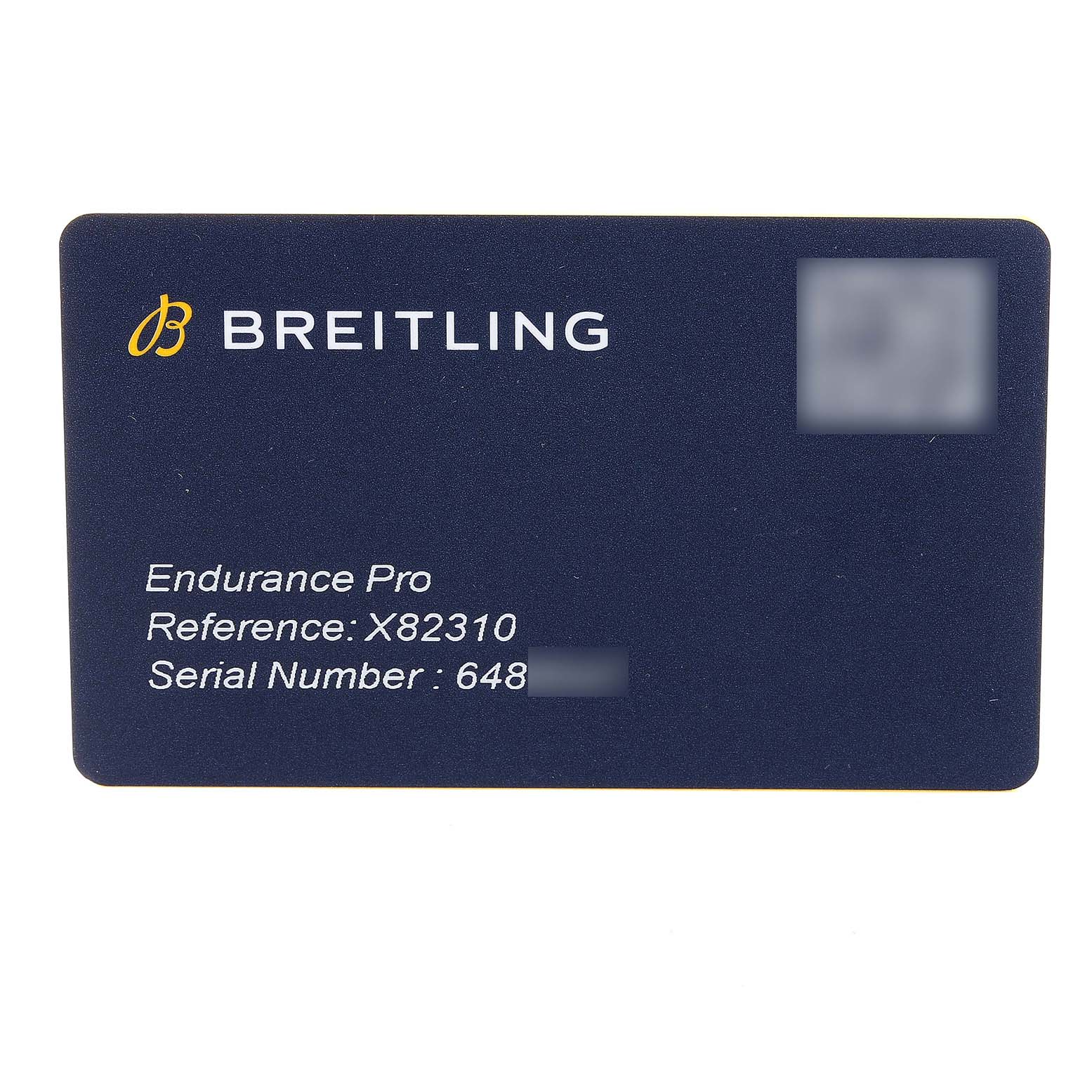 This image shows the warranty card for the Breitling Professional Series X82310 Men's Titanium Black Dial X82310 Men's Titanium Black Dial Endurance Pro watch model X82310.