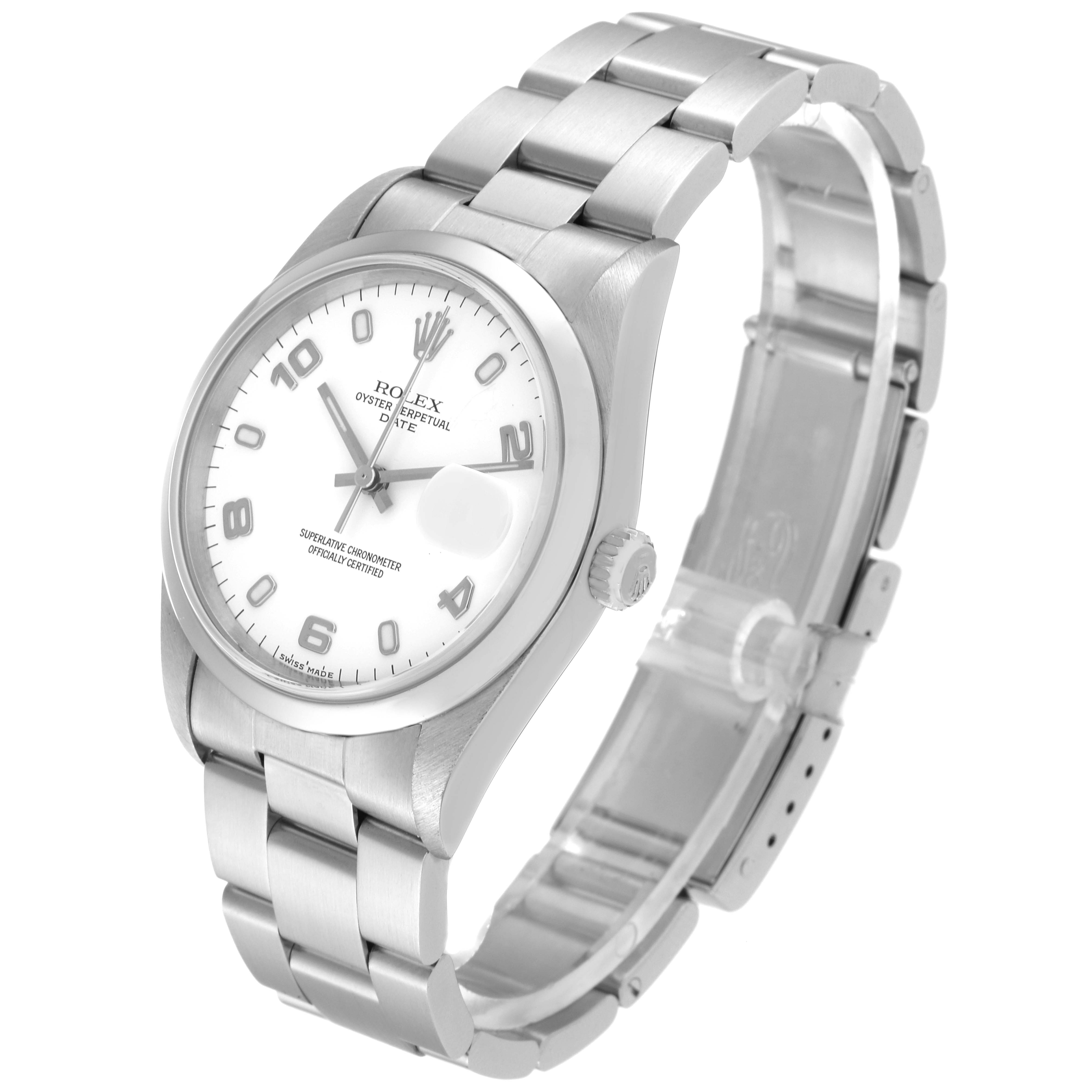 This image shows a side and front view of the Rolex Date 15200 Men's Stainless Steel White Dial 15200 Men's Stainless Steel White Dial model watch, highlighting the bracelet, case, and dial.