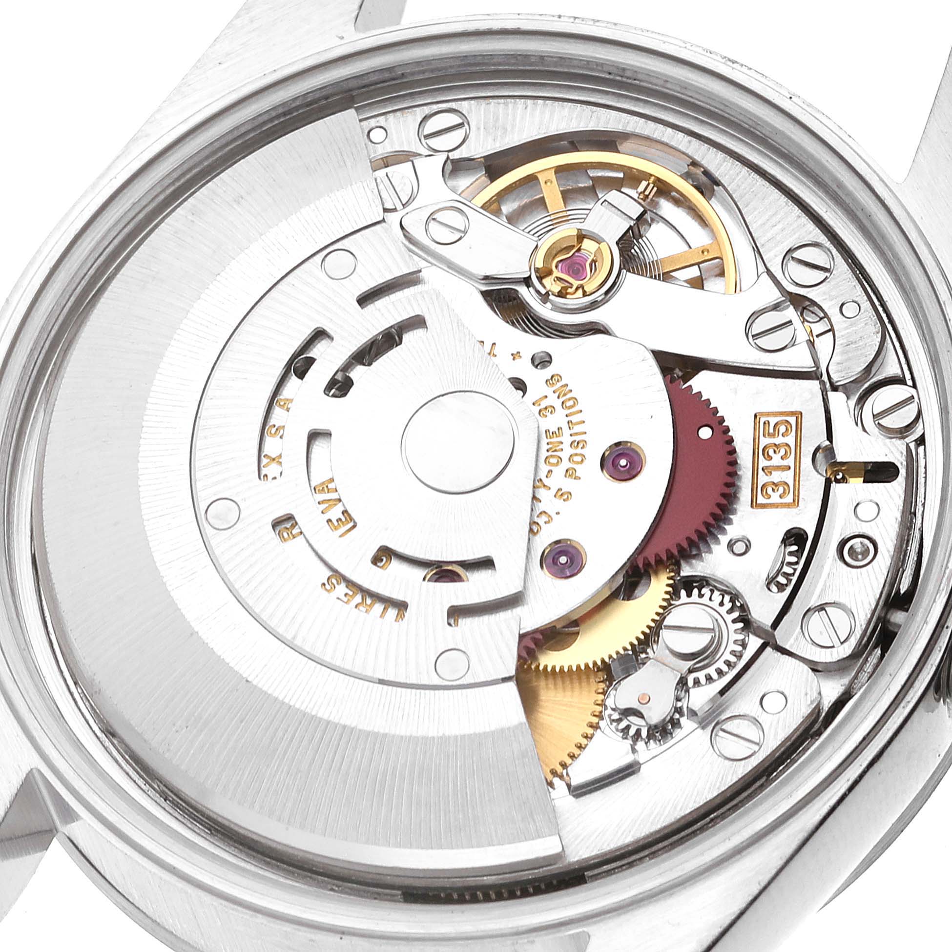 This image shows the internal mechanism and movement parts of a Rolex Date 15200 Men's Stainless Steel White Dial 15200 Men's Stainless Steel White Dial model watch from a close-up, top-down angle.