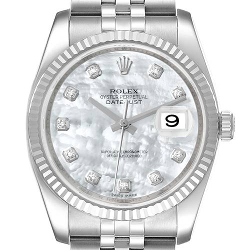Photo of Rolex Datejust 36 Mother of Pearl Diamond Dial Mens Watch 116234