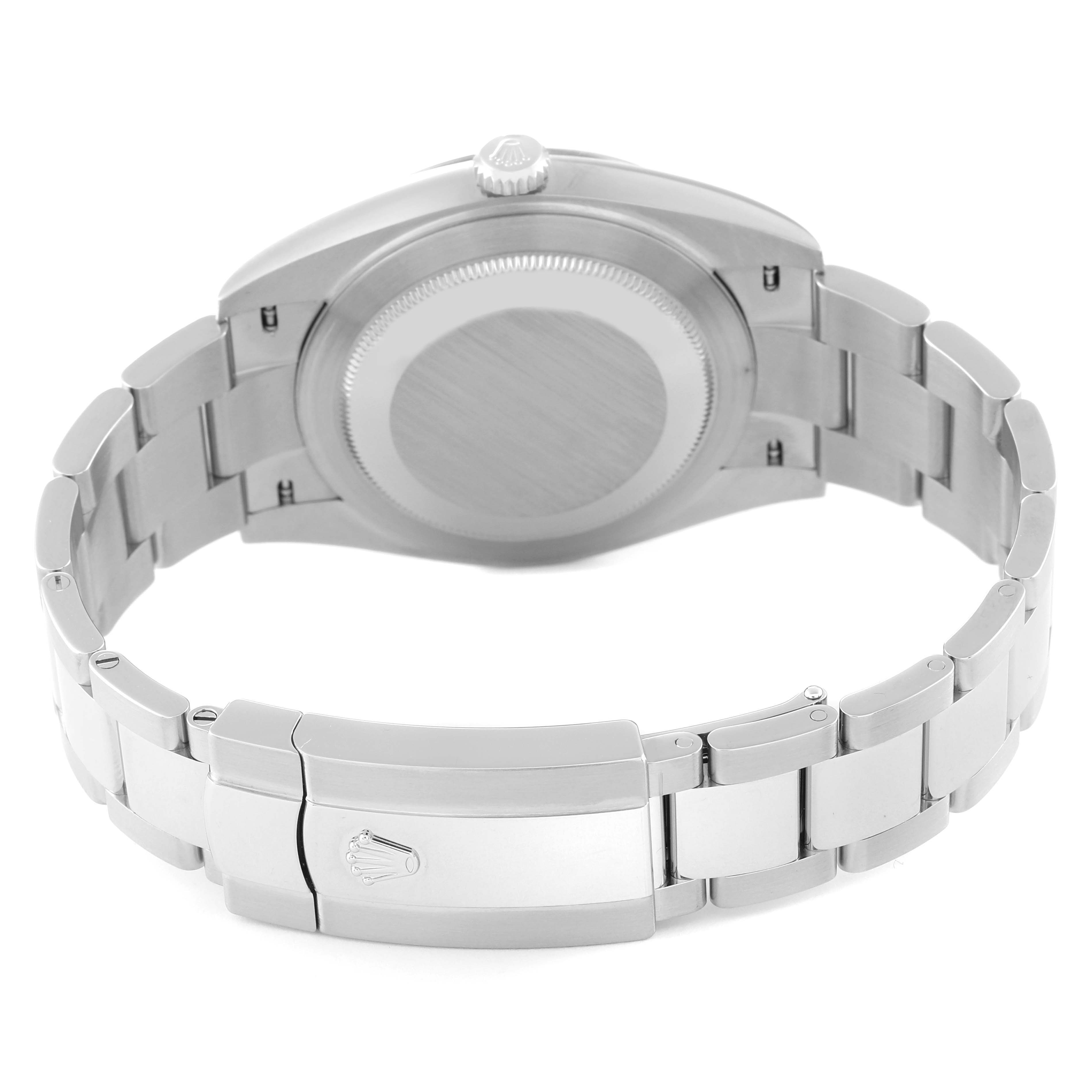 This image shows a rear view of the Rolex Datejust 41 126334 Men's Stainless Steel Blue Dial 126334 Men's Stainless Steel Blue Dial watch, highlighting its case back and bracelet with the clasp.