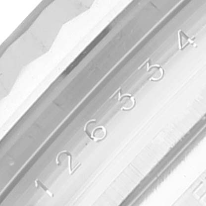 This close-up image appears to show the serial or model number engraving on the bezel of a Rolex Datejust 41 126334 Men's Stainless Steel Blue Dial 126334 Men's Stainless Steel Blue Dial watch.